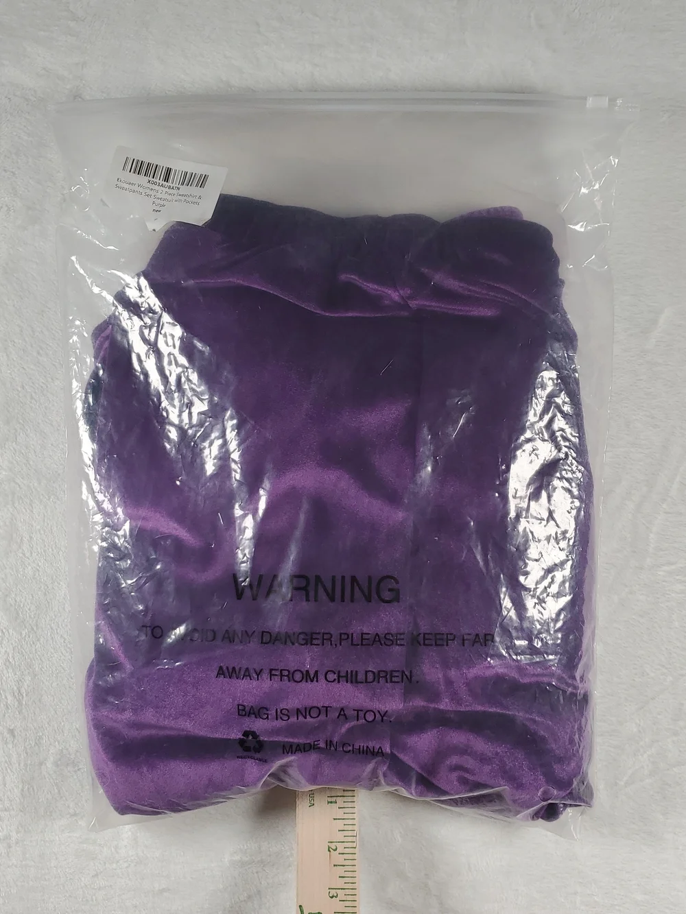 Ekouaer Purple W/ White Stripe Velour Jogger Track Suit Set Pants Jacket XL NWT